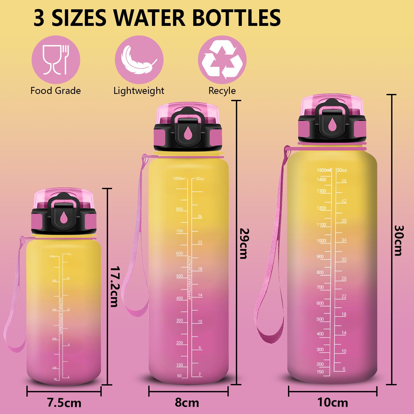 Mujigaga Botella Agua Gimnasio, A Prueba de Fugas Botella Agua 1 litro, Diseño de Cerradura, Cantimplora con Pajita, Cantimplora con Marcador de Tiempo para Colegio, Hogar, Exterior — view 5