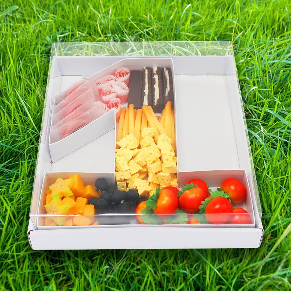 WENPACK 12.5" Cardboard Number Shaped Mache Box Strawberries Fillable Sweets Gift Box with Clear Lid (White, 1)