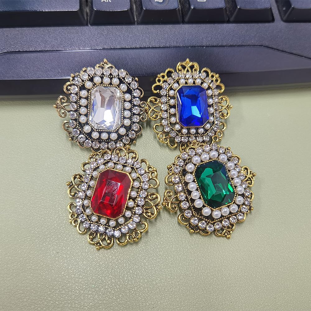 Antique Rhinestone Brooch Pin for Women Girls Gold Tone Vintage Baroque Rectangle Crystal Shell Pearl Boho Victorian Style Brooches Lapel Pins Elegant Wedding Christmas Festival Ornament Jewelry Gift