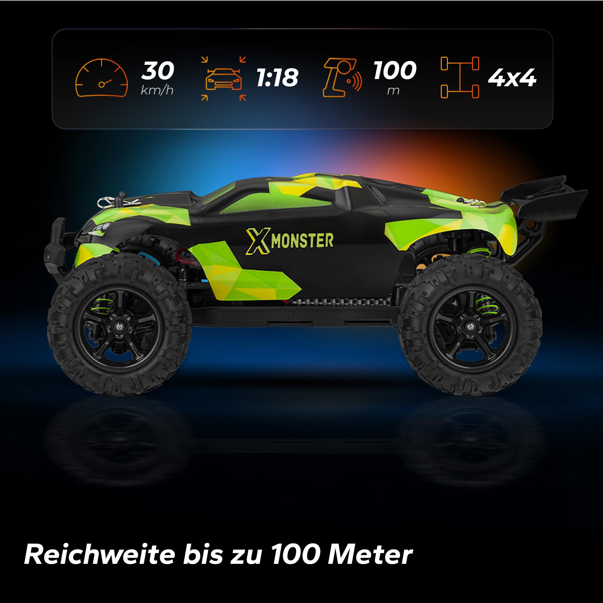 Overmax X-Monster 3.0 RC Monster Truck 1:18 für Jugendliche ab 14 Jahren | 30 km/h 4WD Offroad, 100 m Reichweite, 2× 850 mAh Akku / 40 Min Fahrzeit, unabhängige Federung, robuste Konstruktion