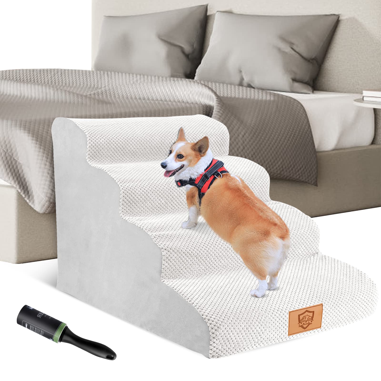 Kphico Dog Stairs,NonSlip 4 Steps Pet Stairs with Washable Cover,High