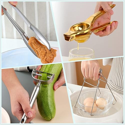 Miniatura 8 de Juego de accesorios de cocina dorados, herramientas para prensa de ajo, abridor de vino, cucharas medidoras, exprimidor de limón, pelador de