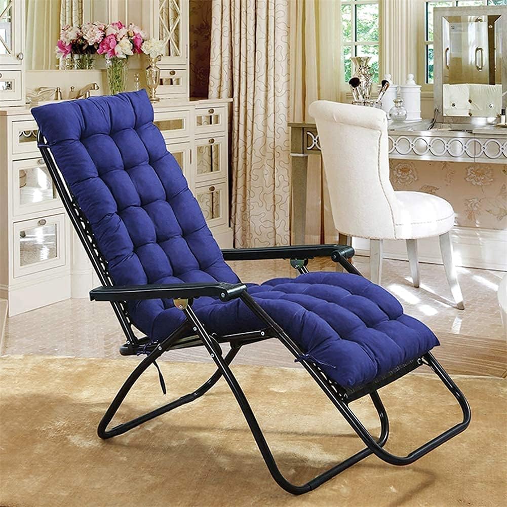 CLLC Sun Lounger Chair Cushions, Sundlight Patio Cushions Chaise Outdoor Mattress Recliner Quilted Thick Padded Seat Cushion Reclining Chair Rocking with Ties (Navy Blue, 155x48x8cm/61x18.89x3.14in)