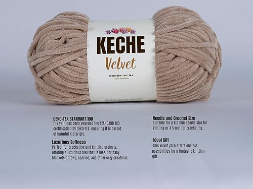 Vista 94 de Keche Hilo de terciopelo para ganchillo, manta de felpilla suave, voluminosa, hilo amigurumi, 3.53 oz (132 yardas), color blanco