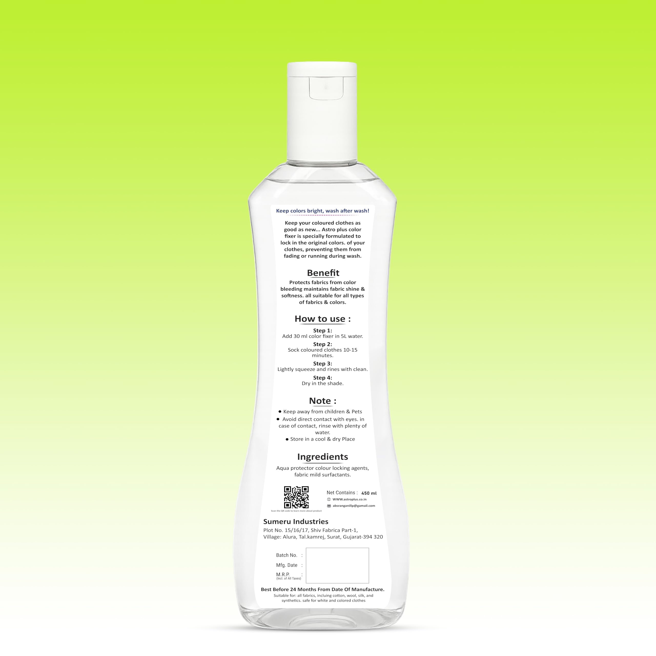 ASTRO PLUS+ 450 ml Fabric Color Fixer Product 100% Eco-Friendly This Product Works Best Silk, Cotton, Georgette Fabric