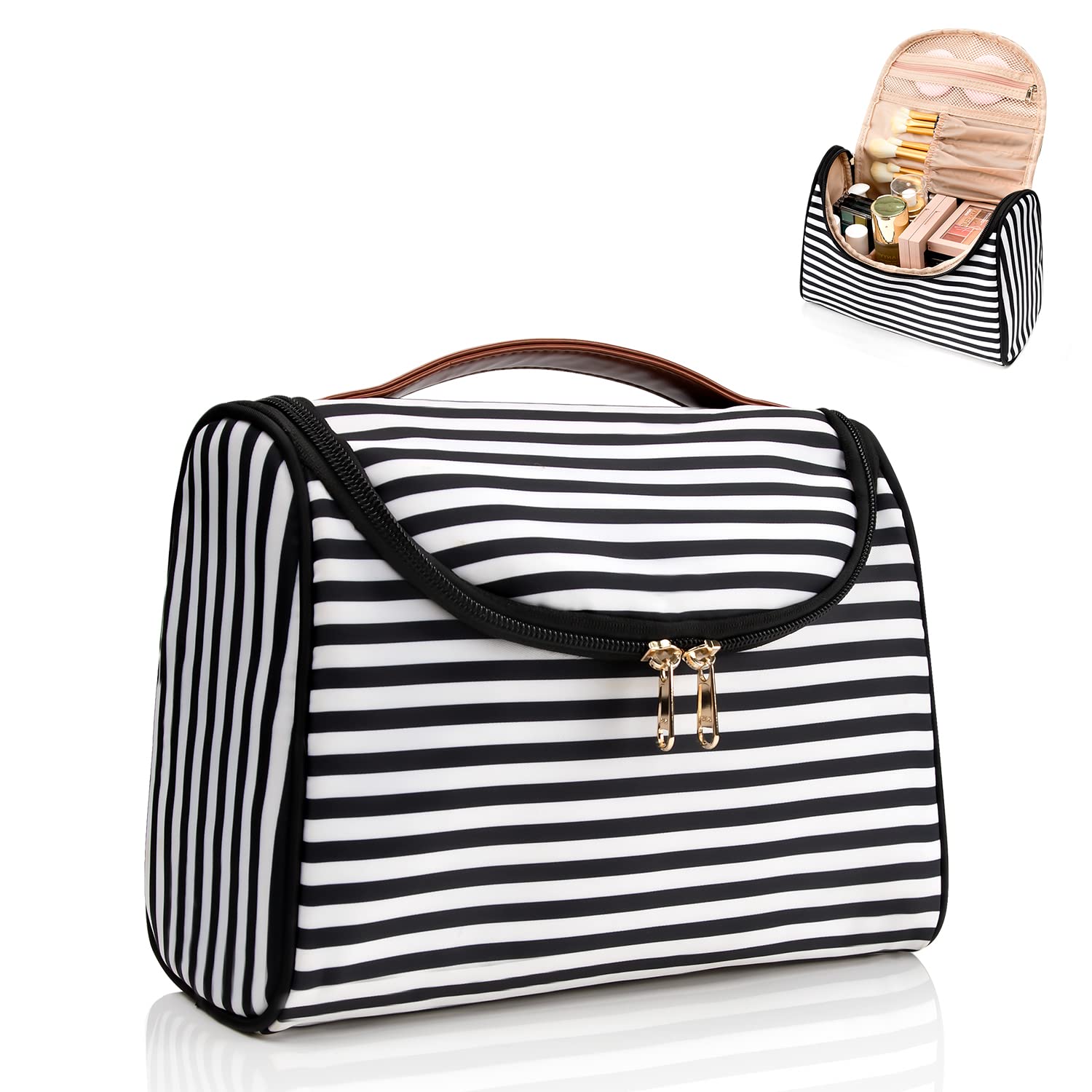 Photo 1 of Ethereal Travel Makeup Bag, Toiletry Bag for Women, Make Up Bag, Travel Bag for Travel Accessories Large Capacity Cosmetic Bag black stripe Small (Pack of 1)