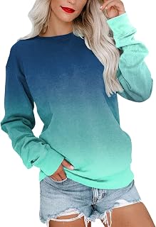 MKIUHNJ Jewelry Teenage Girls Trend Women Sweatshirt Gradient Casual Crew Neck Long Sleeve Top Pullover Loose Version Pullover Sweat Jacket Girls