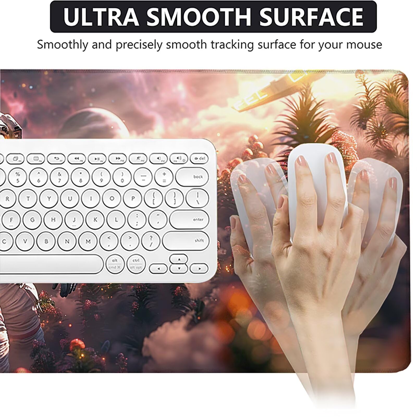 Astronauta Alfombrilla Ratón Gaming XXL 1500 x 800 mm, Alfombrilla Gaming Rosa Mousepad con Base de Goma Antideslizante, Impermeable Desk Mat para Teclado y Raton, Accesorios Gaming, Regalos 7-T