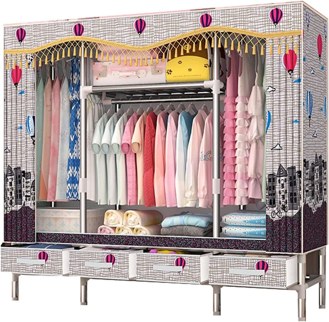EsEntL Guardaroba per la casa, Guardaroba semplice multifunzione Panno Oxford Nappa Armadio corto Staffa per guida per armadio portatile (Dimensioni: 172 * 165 * 45 cm, Colore: I)