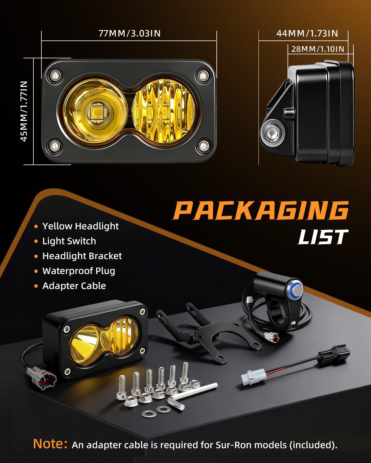 CO LIGHT Headlight Kit 3INCH Yellow 6000-6500K Spot Flood Light for Sur-Ron Segway X260 Talaria Sting MX4 MX5 Dirtbike Motorcycle Front Headlamp with Blue Light Switch
