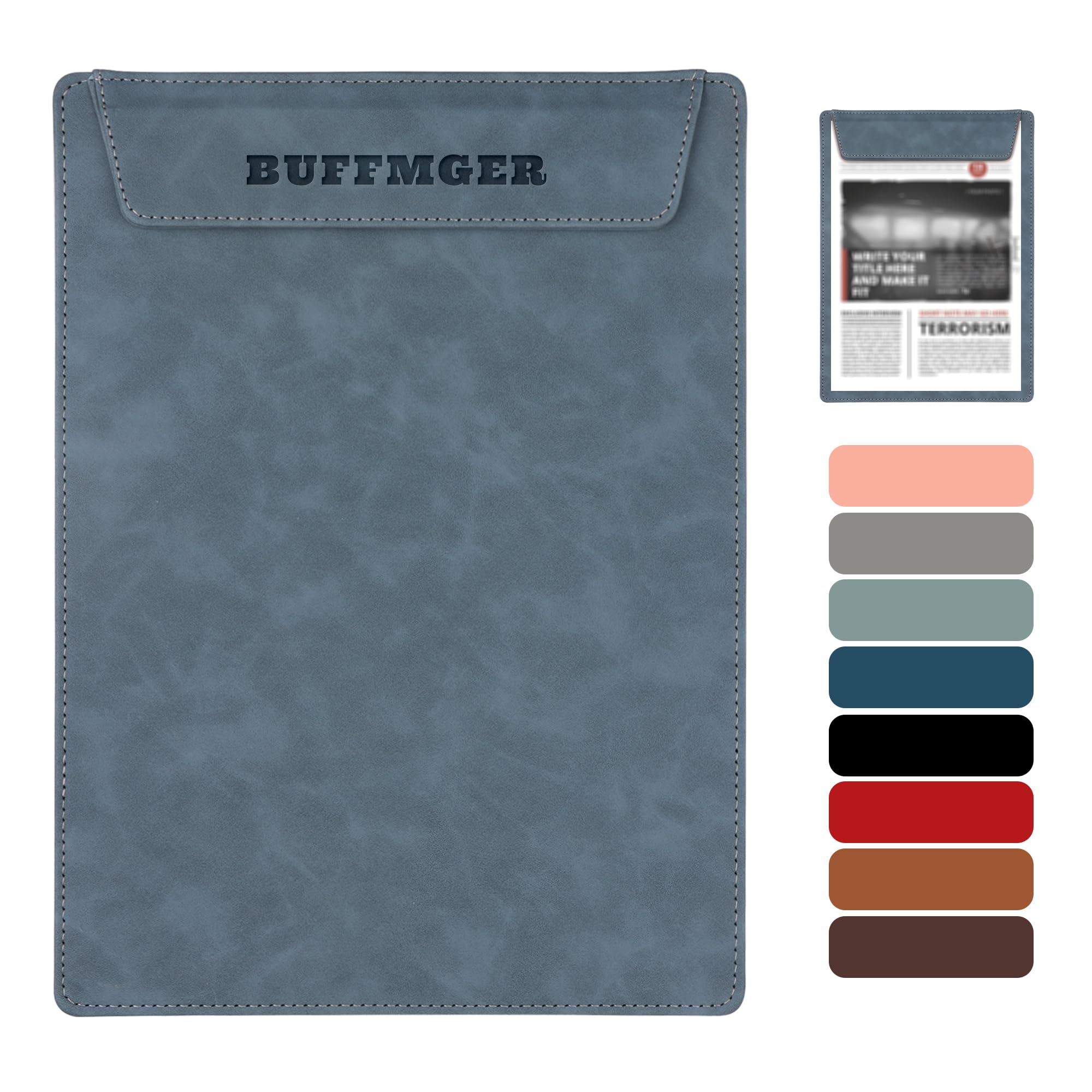 Magnetic Leather Clipboard with Pen Holder - Denim Clipboard for Office Supplies, 8.5x11 Clip Board, Premium Clip Boards, A4 Size Slim Professional Writing Board