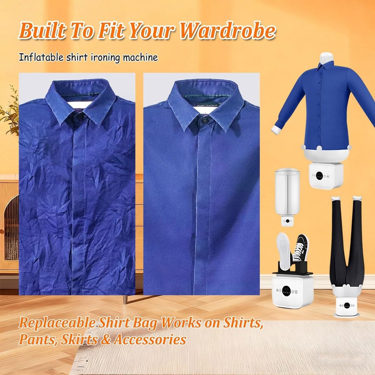 Hands-Free Automatic Ironing Machine,1400W Touch Type Humanoid Automatic Ironing Machine with Aromatherapy Tank,360° without Blind Spots Drying/Ironing Machine,8 Minutes Quick Ironed Dry