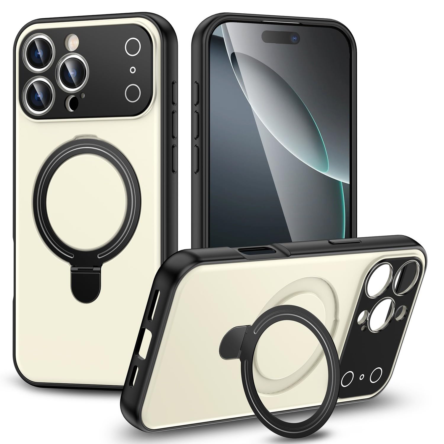 Coque rigide silicone iPhone 16e blanc avec Big Ring support vidéo mains libres - 6
