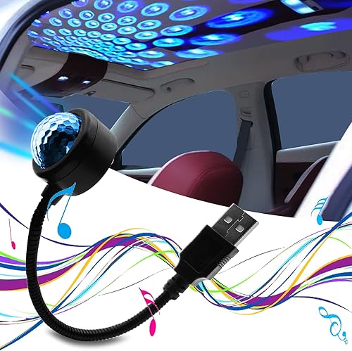 Luces LED de techo para automóvil, luz de atmósfera de proyección circular USB, luces LED portátiles ajustables para automóvil, 3 colores y 9 modos