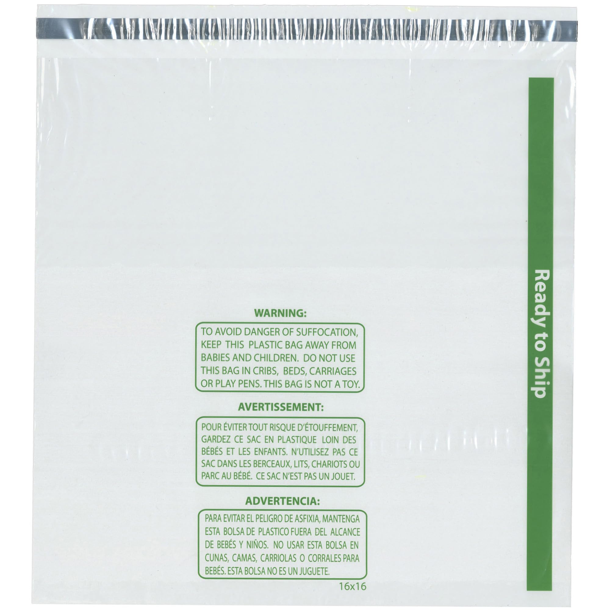 Plymor Ready to Ship 1.5 Mil Wicketed Poly Bags with Permanent Adhesive Strip and Suffocation Warning, 16" x 16" (Pack of 250)