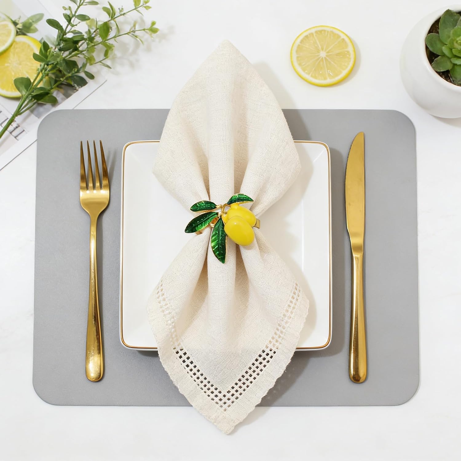 Lemon Napkin Rings Set of 6 for Fall Party Christmas New Year Garden Gatherings Decor,Tropical Fruit Napkin Holders for Summer Coastal Beach Wedding & Farmhouse Daily Table Setting