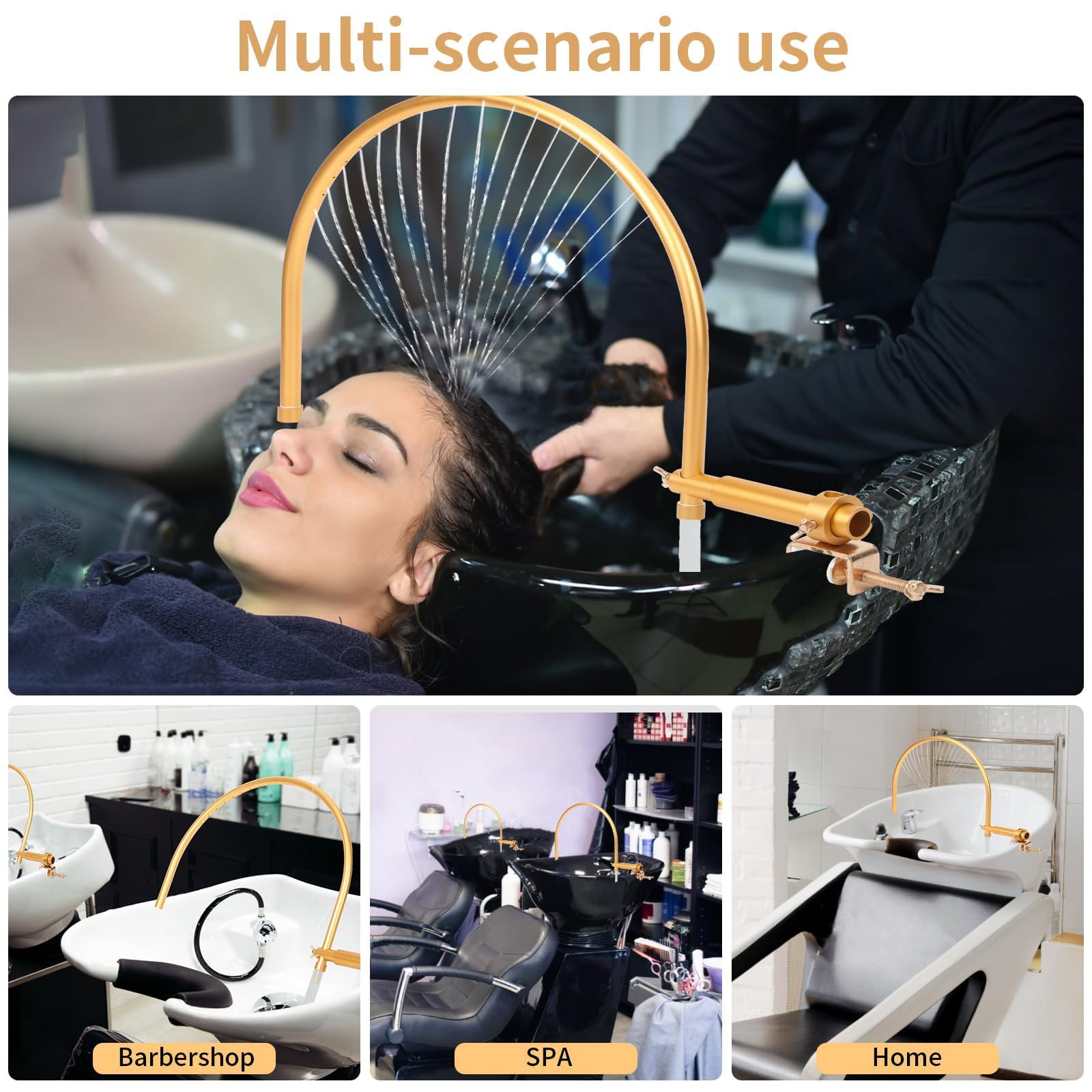 Support de Circulation d'eau Head Spa Professionnel pour Salon de Coiffure Massage Relaxant Soin du Cuir Chevelu Gold EU Plug