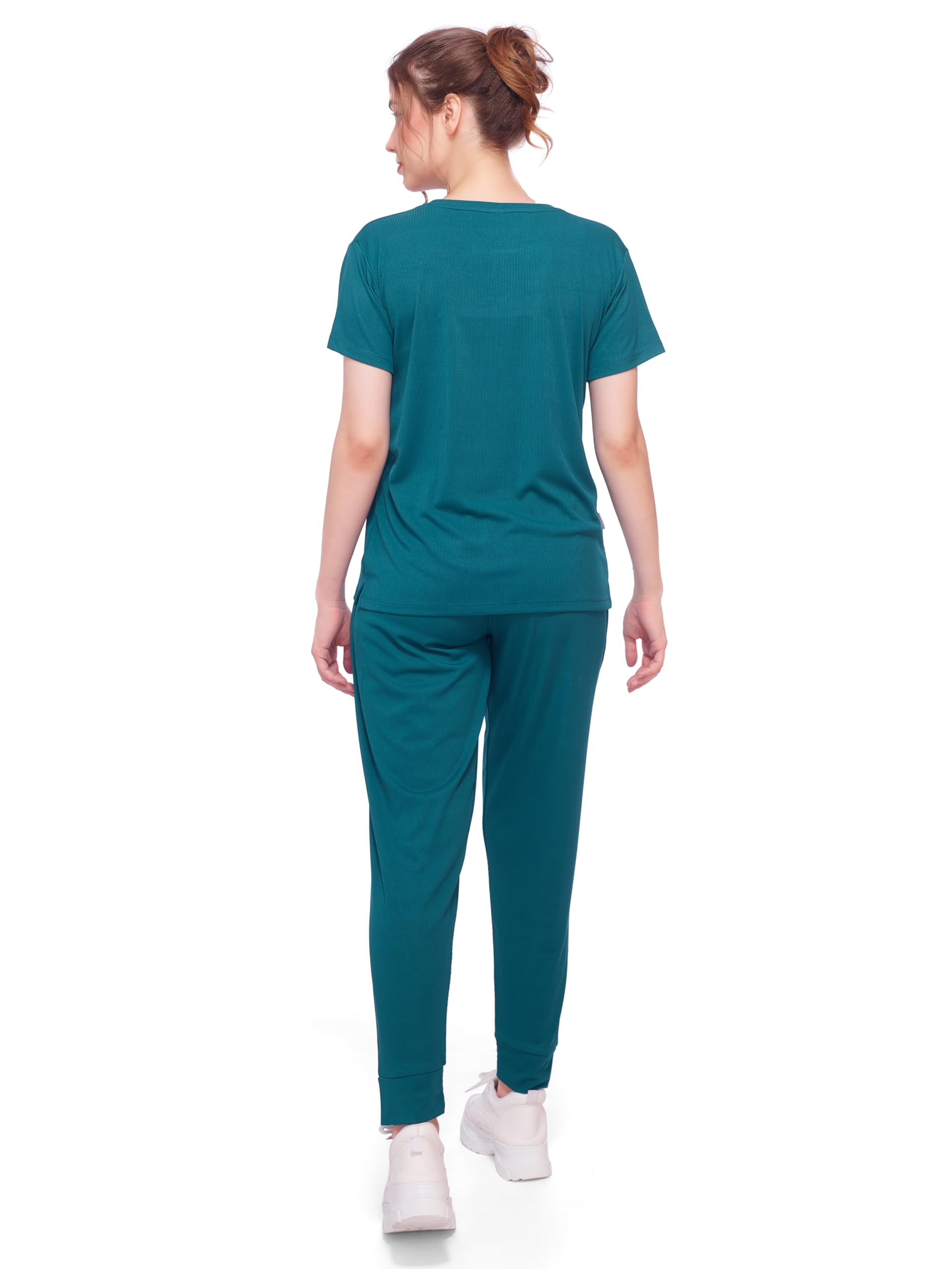 LOTIK Women's Teal Stay Tuned Solid Poly Spandex Track Suit Set 688-S - Image 6 thumbnail