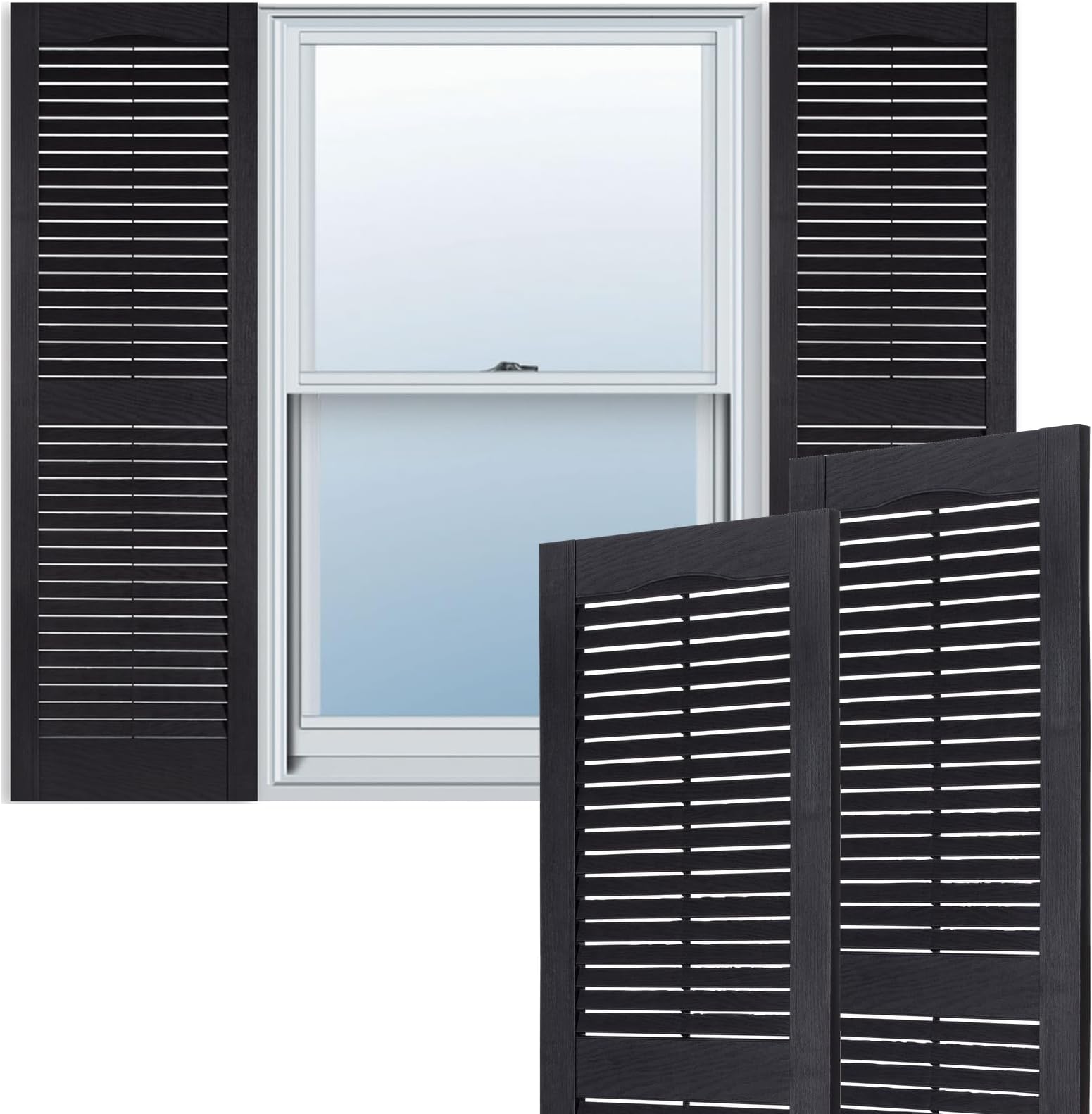 Exterior Solutions Vinyl Louver Window Shutters, Black, 15 x 39 in, Pair