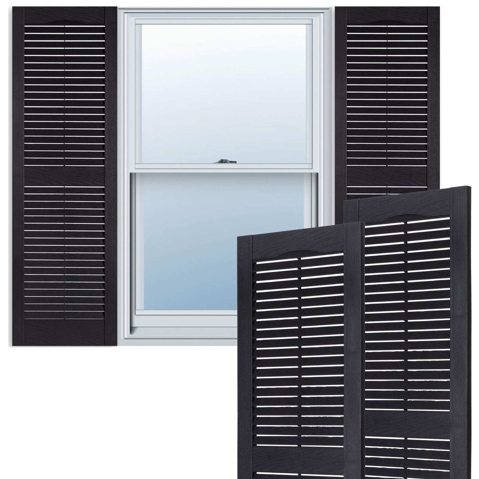 Exterior Solutions Vinyl Louver Window Shutters, Black, 15 x 35 in, Pair