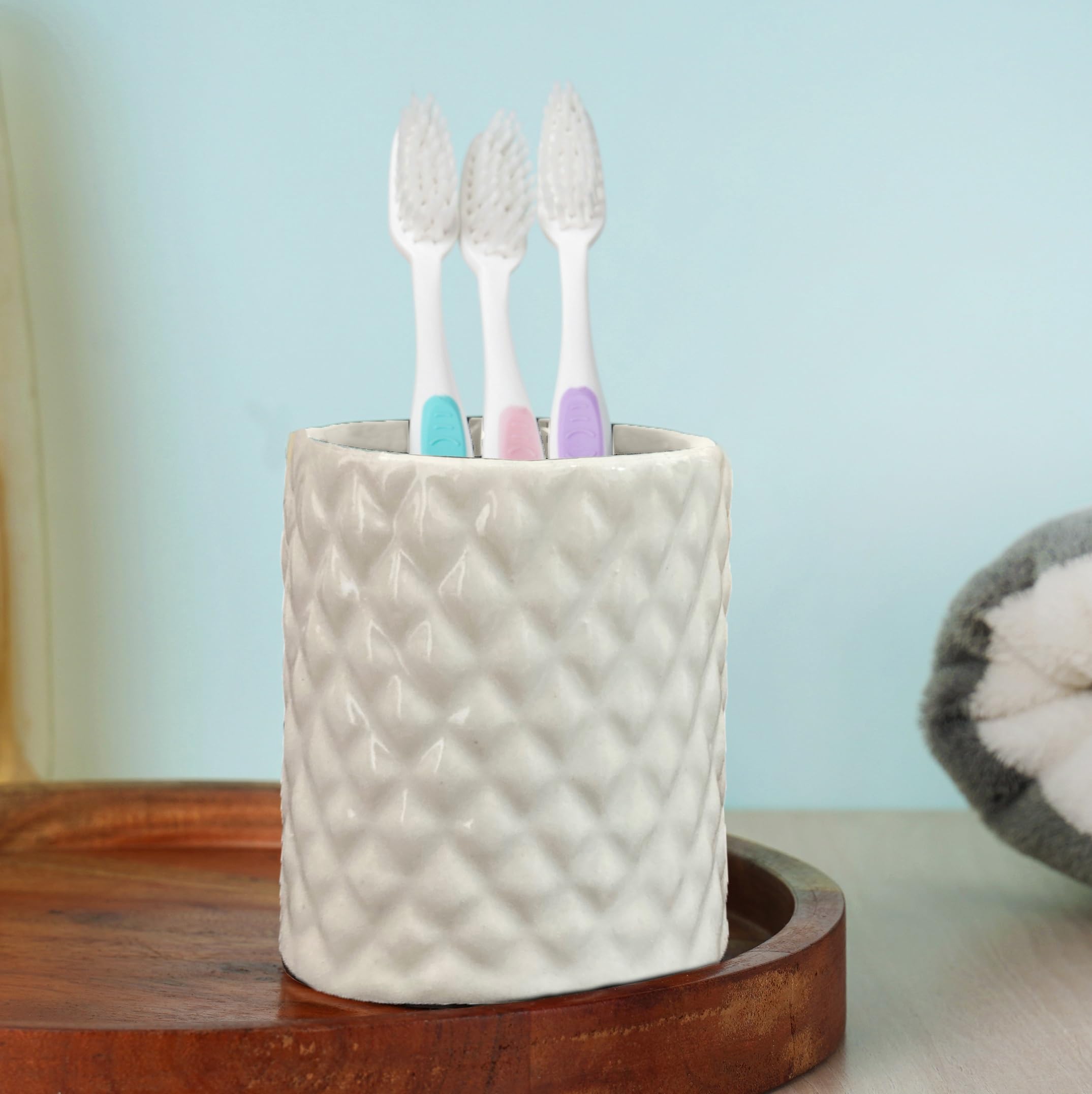 Classyo Ceramic Toothbrush Holders for Bathroom, Brush Stand for Bathroom, Tooth Brushes Holder, Toothbrush Stand, Brush Holder for Bathroom (Ivory)-image-7