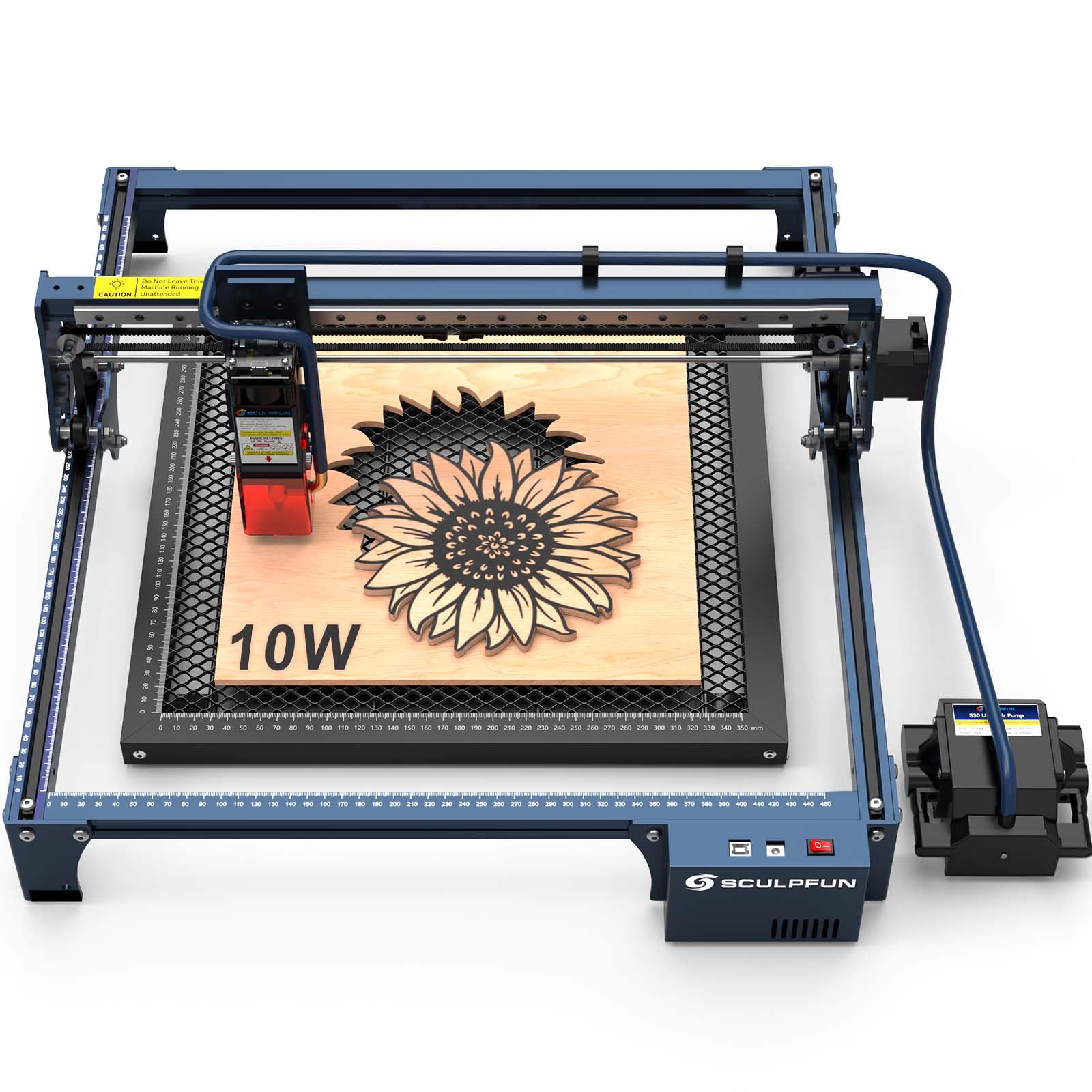 SCULPFUN Grabado láser S30 Pro 10 W con placas alveolares de 400 x 400 mm grabado láser automático 30 l/min, con lente reemplazable