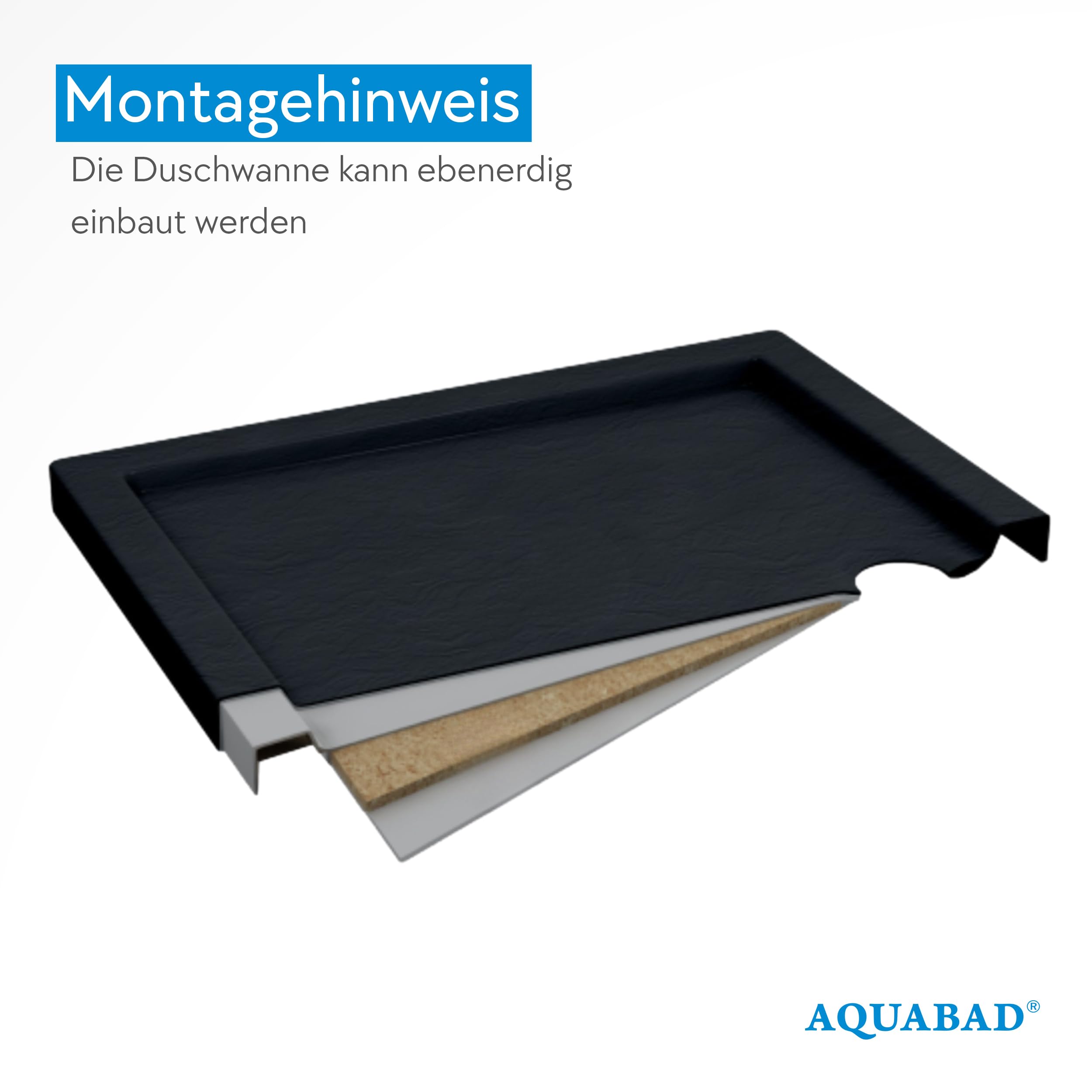 AQUABAD Duschwanne/Duschtasse | Basic Black Stone 90x90cm R55 Viertelkreis