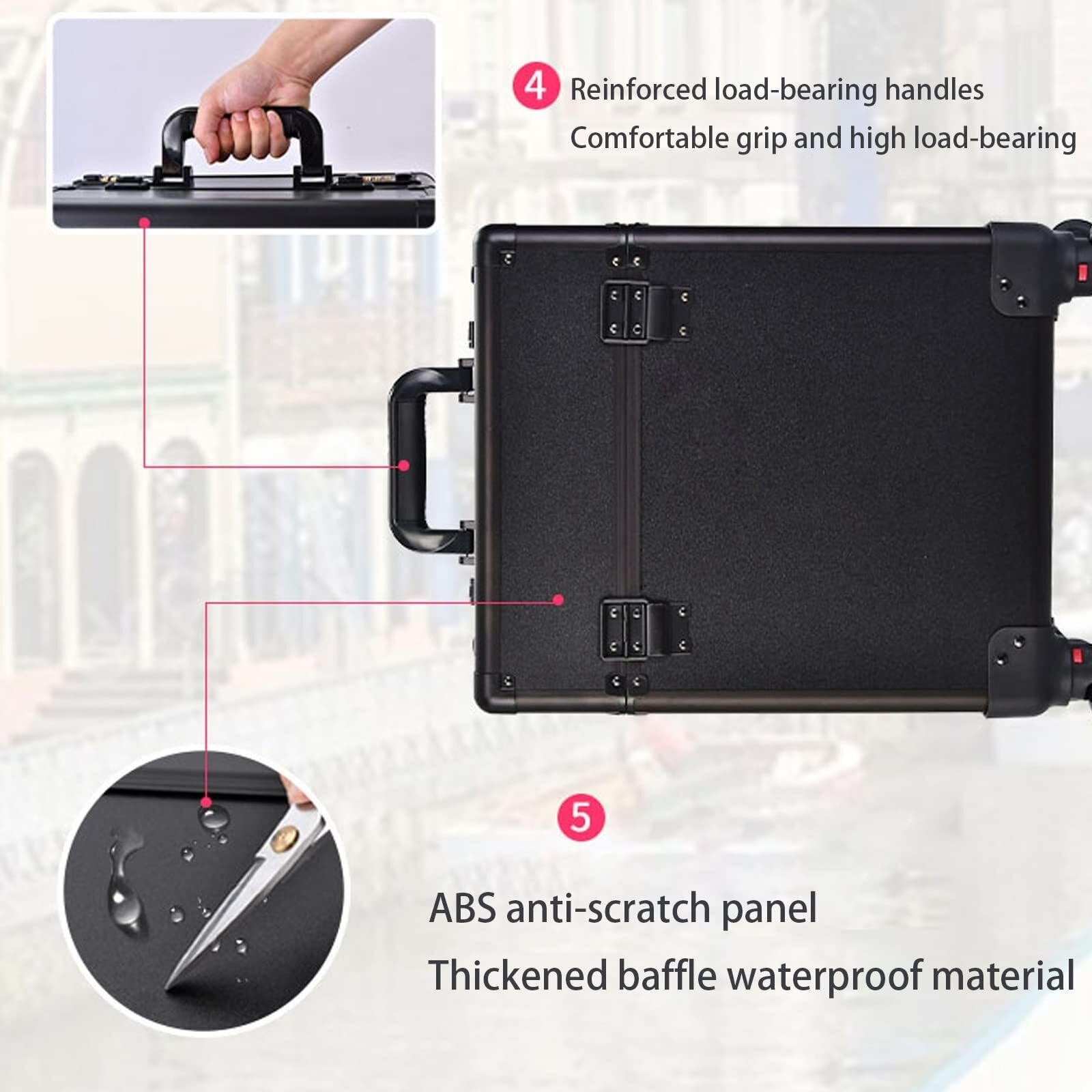 Large Professional Cosmetic Train Case, Rolling Makeup Train Case with Wheels Cosmetic Travel Train Case with 4 Detachable Wheels,Professional Makeup Luggage On Wheel for Makeup Artist Black Cosmetic(