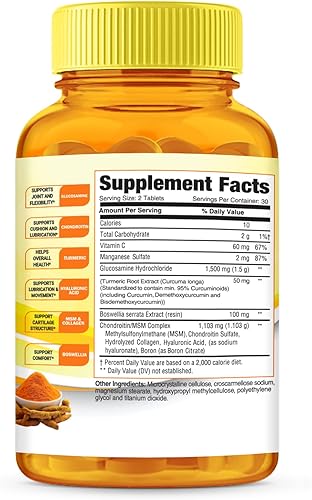 Miniatura 2 de Greenfield Nutritions Ultra Joint Halal Vitaminas  Glucosamina CondroitinaMSM con cúrcuma, colágeno, vitamina C y manganeso para apoyo articular y