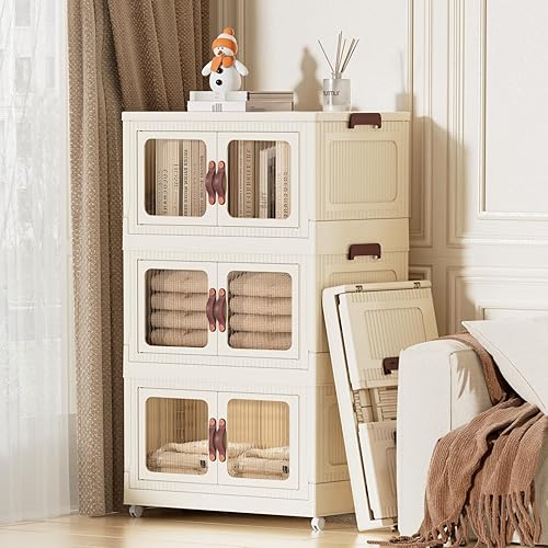 Miniatura 5 de Contenedores de almacenamiento apilables de 30 cuartos de galón, contenedores de almacenamiento plegables con tapas y puertas, caja de