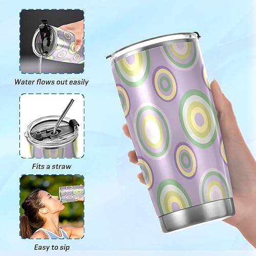 Miniatura 6 de Pastel Purple Circles Stainless Steel coffee cups with lids Leak-proof Lid and Straw insulated coffee mug with lid for café reusable tumblers with