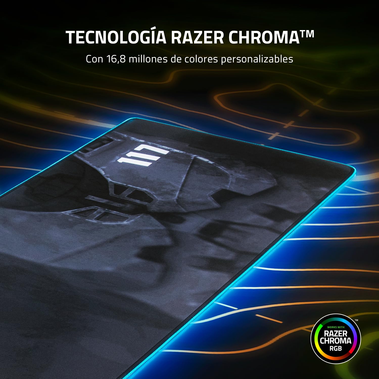 Razer Goliathus Extended Chroma (Hala Infinite Ed.) - Alfombrilla suave para juegos con iluminación RGB (soporte para cables, superficie de tela, borde cosido, optimizado para todos los ratones) Negro