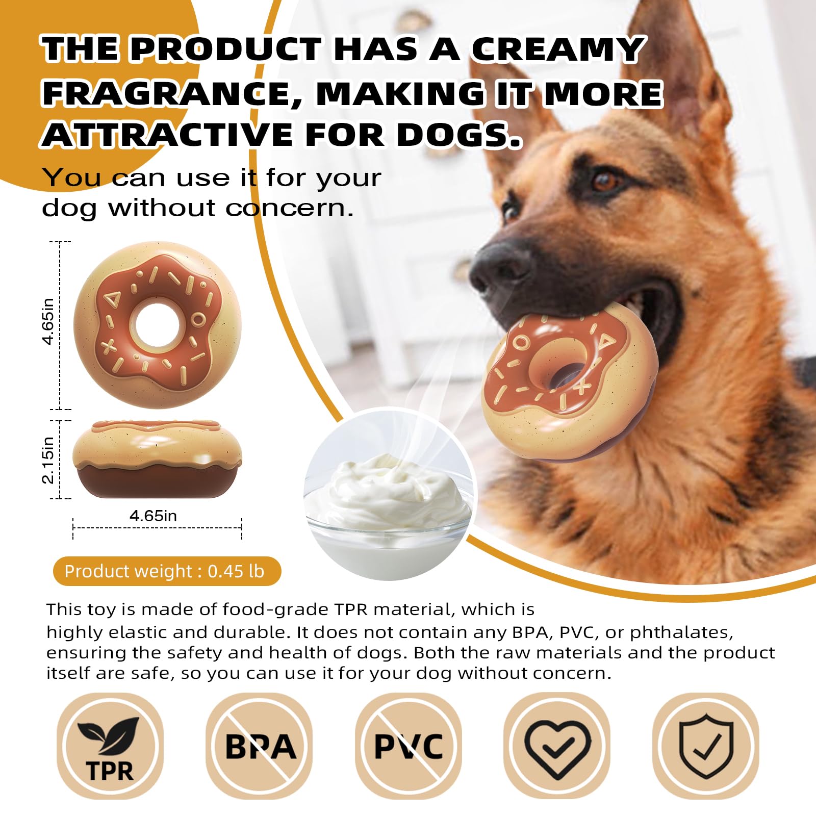 Lindo juguete de dona para perros masticadores agresivos, juguetes indestructibles chirriantes para perros con fragancia cremosa para razas medianas y grandes, juguetes masticables resistentes