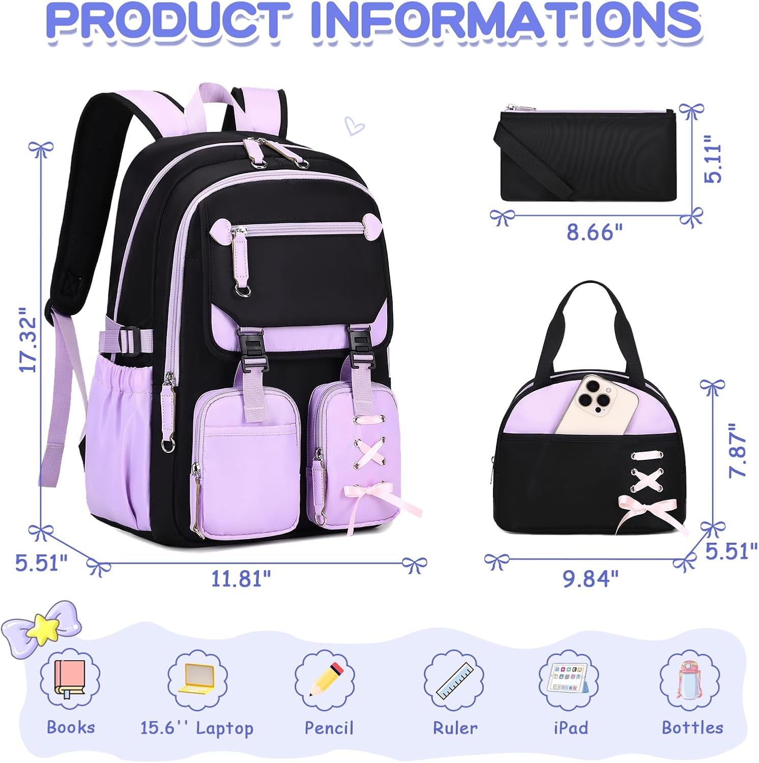 Kids Backpacks for Girls Teens Kawaii Bookbag for Elementary Primary Middle High School Daypack - Image 3