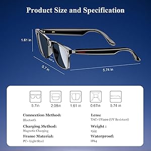 Blackview Smart Glasses, 5.3 Bluetooth Sunglasses with Open Ear Speaker, Voice Assistant Compatible, Blue Light Blocking Lens