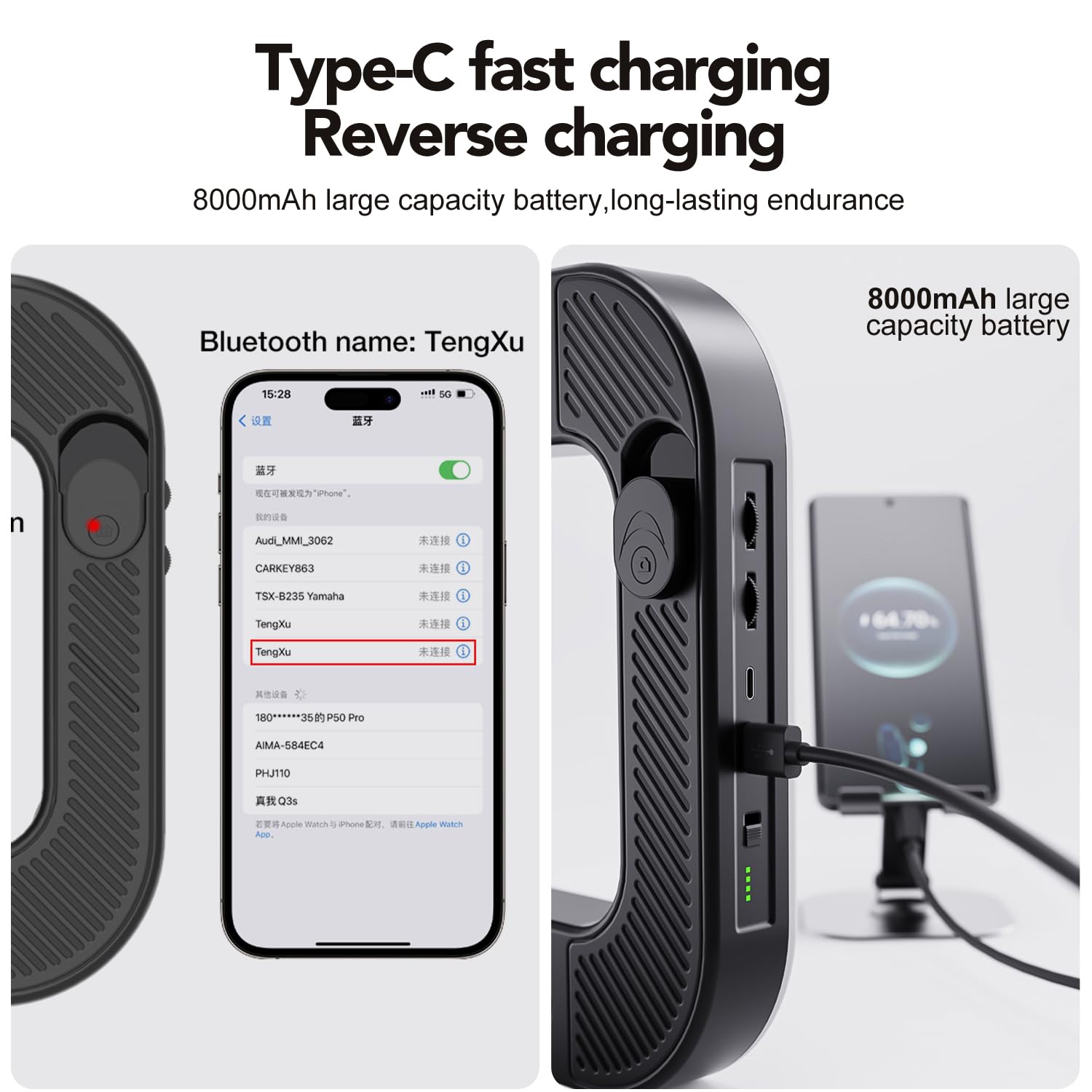 Smartphone Ring Selfie Light Kit Handheld LED Mobile Video Stabilizer Fill Lighting Rig Lights Built-in 8000mAh Battery Rechargeable for Phone Camera, YouTube, TIK tok Video Recording, Make up