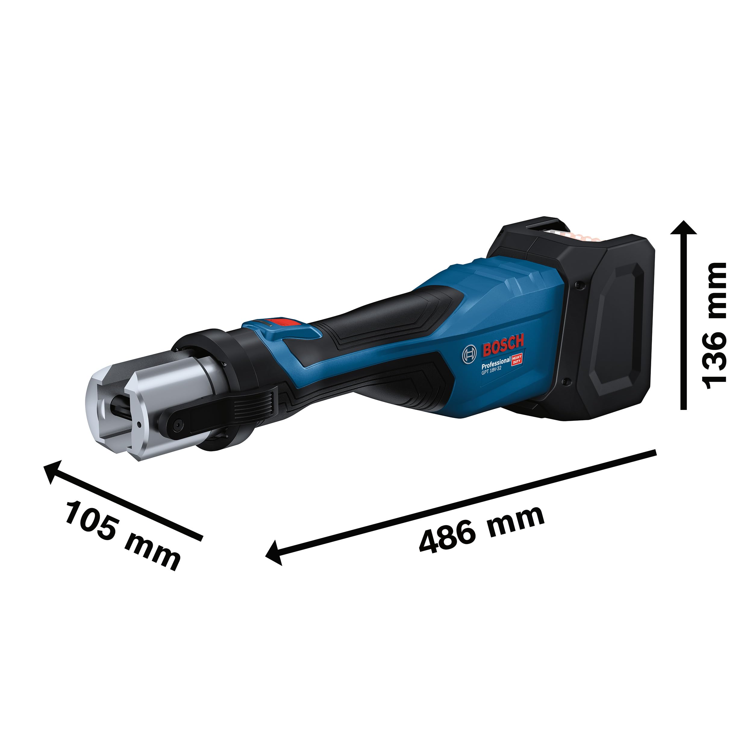 Bosch Professional 18V System Akku Presswerkzeug GPT 18V-32 (32 kN Kraft, Kunststoff-Fittings bis 110 mm, Metall-Fittings bis 54 mm, inkl. XL-BOXX)