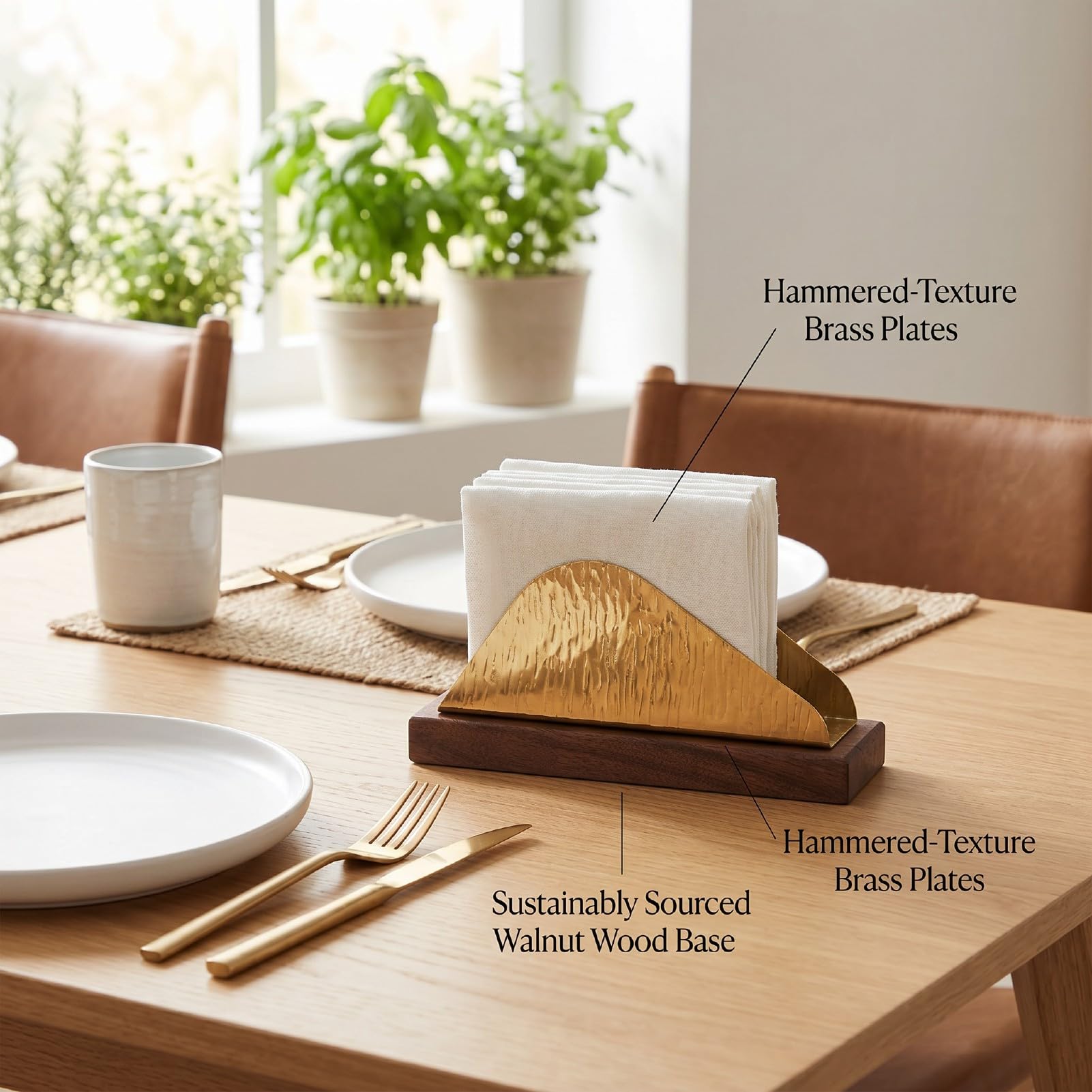 Servilletero de Gran Capacidad de Estilo Nórdico | Soporte de Pañuelos de Acero Inoxidable Dorado con Base de Madera para Mesa, Cocina, Restaurante y Cafetería (joroba única)