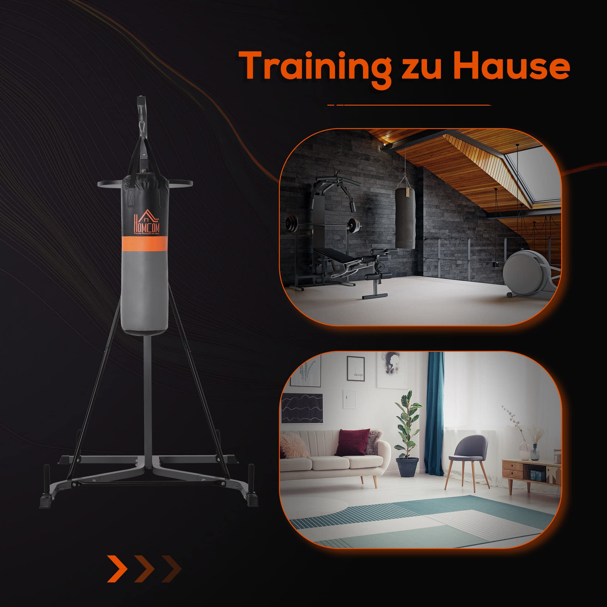 HOMCOM 2-in-1 Boxsackständer Max. Tragkraft 100 kg 20kg Boxsack Schwarz