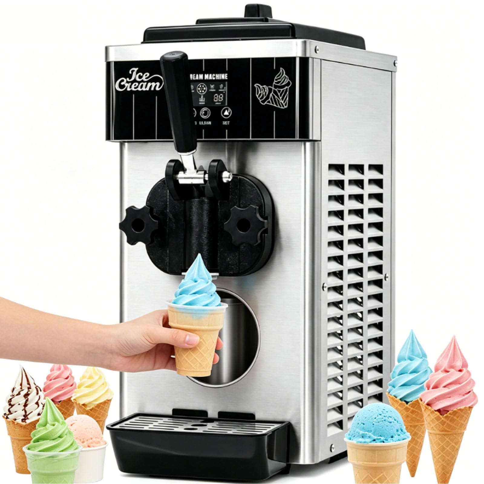 smafoseedding Countertop Single Flavor Maker Machine, Soft Serve Ice Cream Machine, Electric Soft Serve Ice Cream Maker,2.5L Hopper,4-6L/H,Touchscreen control,For beverage shops & Cafes
