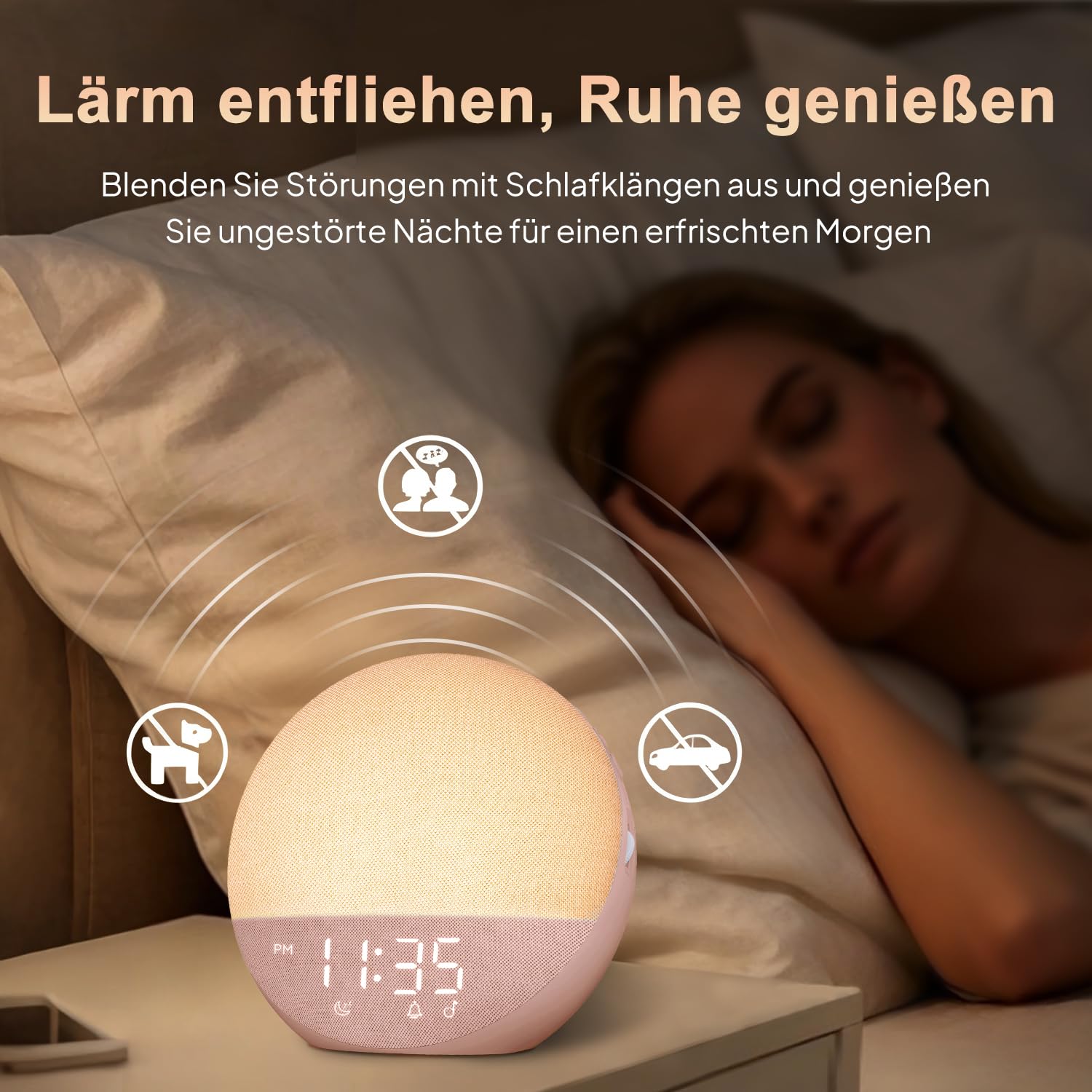 Sveglia con luce diurna, bianco rumore, con Bluetooth, 25 suoni naturali con timer, luce notturna RGB per camera da letto (rosa ciliegio)