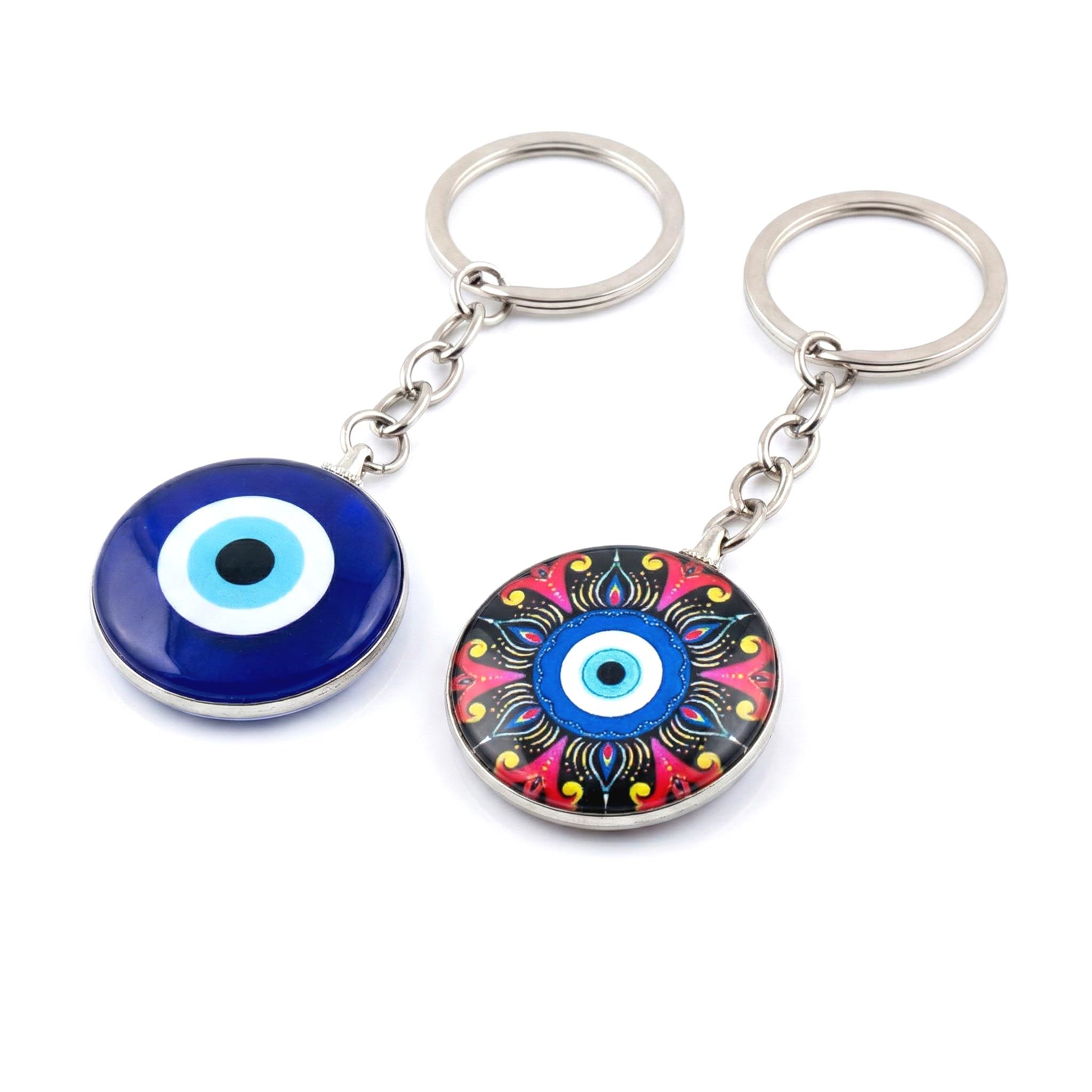 Evil Eye Keychain Combo Set of 2 | Nazar Protection Round Keyring with Metal Chain | Decorative Lucky Charm Keychain for Car, Bike & Home Keys-image-49