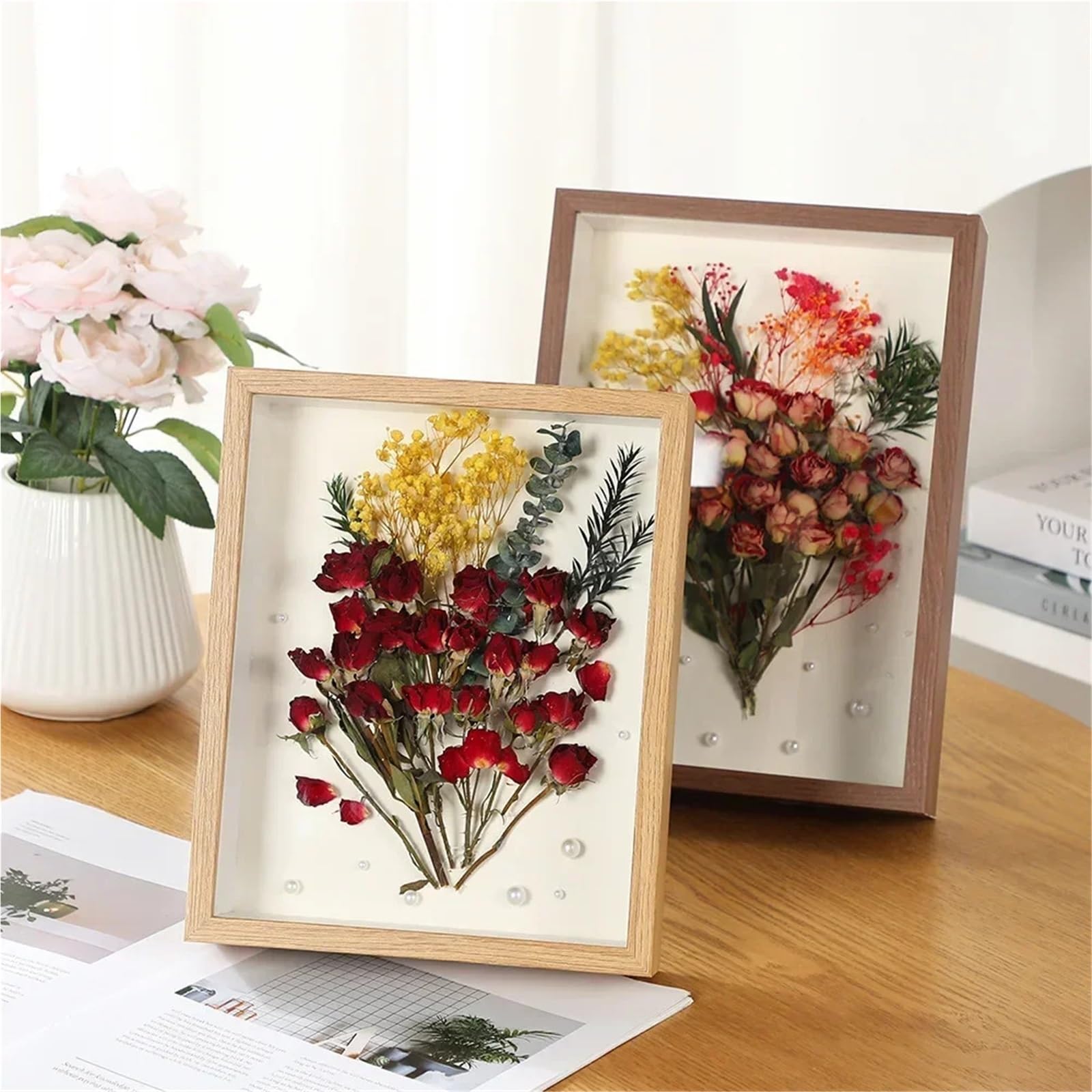 3D Hohler Bilderrahmen Rose Probenrahmen DIY Home Dekorative Wandbehang Display Rahmen Shadow Box Home Decor für Blumen(Brown,20.3x25.4x5cm 10Inch)