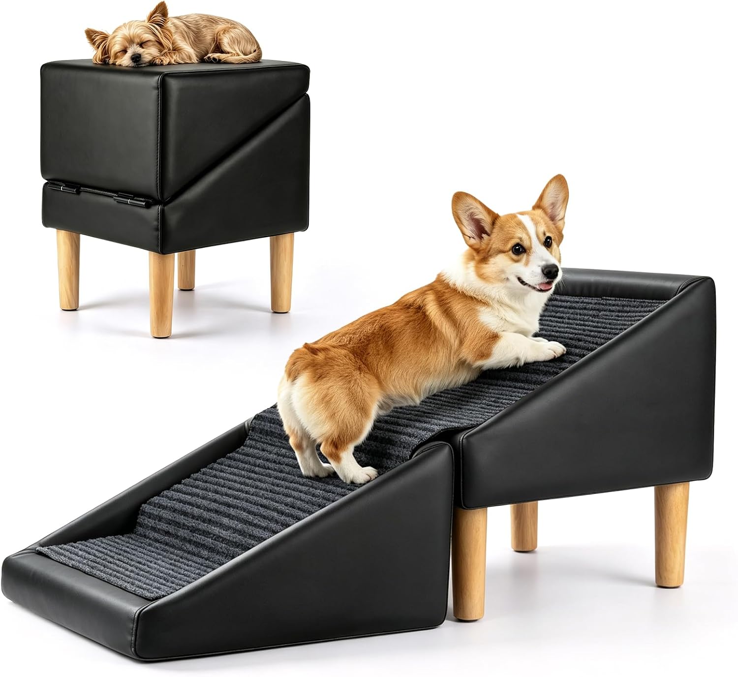 2-in-1 Foldable Dog Stairs & Ramp,Non-Slip, 17.13″ H,(Black) | For small, puppy, senior, and injured dogs – easy access to couch or bed