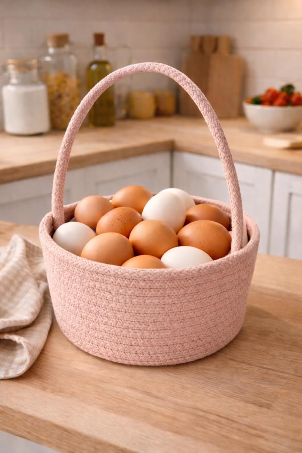 SODEF Basket Decorative with Handle Multipurpose Organizer 5.9x2.8 in Cotton Storage Container for Home Decor, Pink - Pink