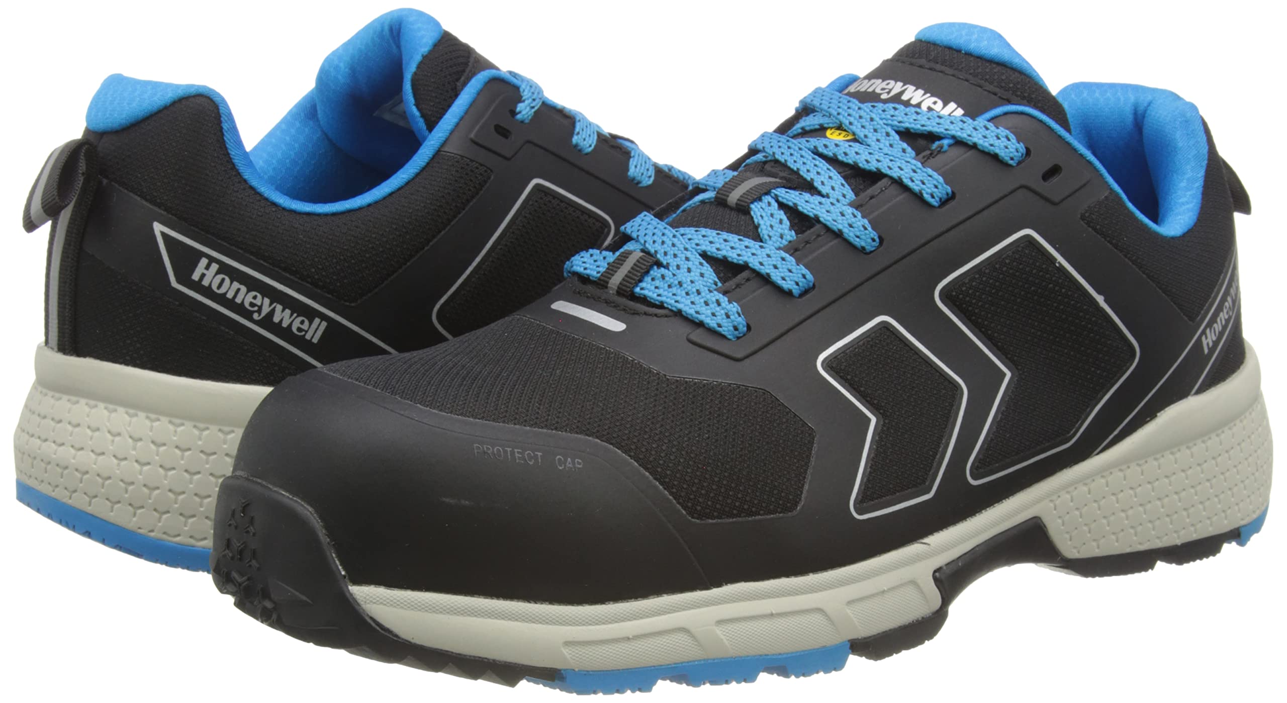 Honeywell Agile Runner S3 Zapatos de Seguridad Industrial para Hombres y Mujeres, Estilo Escotado, Forro de Malla 3D, Suela de Goma, Indicadores de Desgaste, Azul, Talla 10 UK, 6250123-44