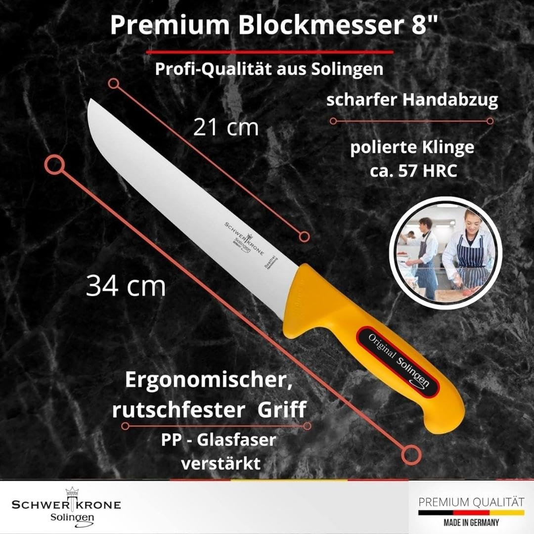 Schwertkrone Metzgermesser Set 4 Tlg. Made in Germany Solingen Profi Fleischermesser, Schlachtermesser, Ausbeinmesser, Zerwirkmesser, Kochmesser