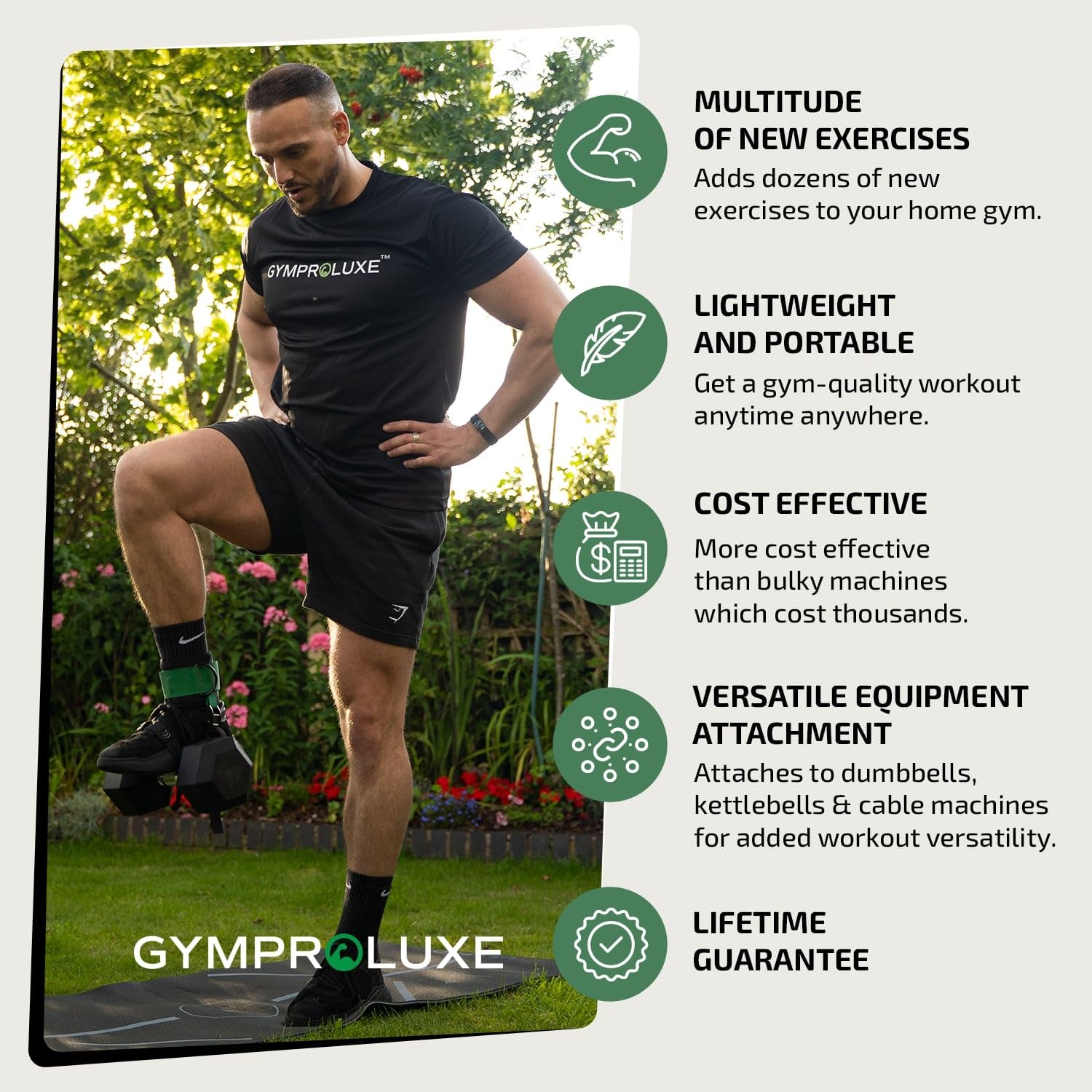 Gymproluxe Original Multi Leg Weight Strap – Dumbell Weight Ankle Strap – Monkey Dumbbell Feet Attachment for Home Leg Workout – Ideale per Kickback, glutei, muscoli posteriori della coscia,