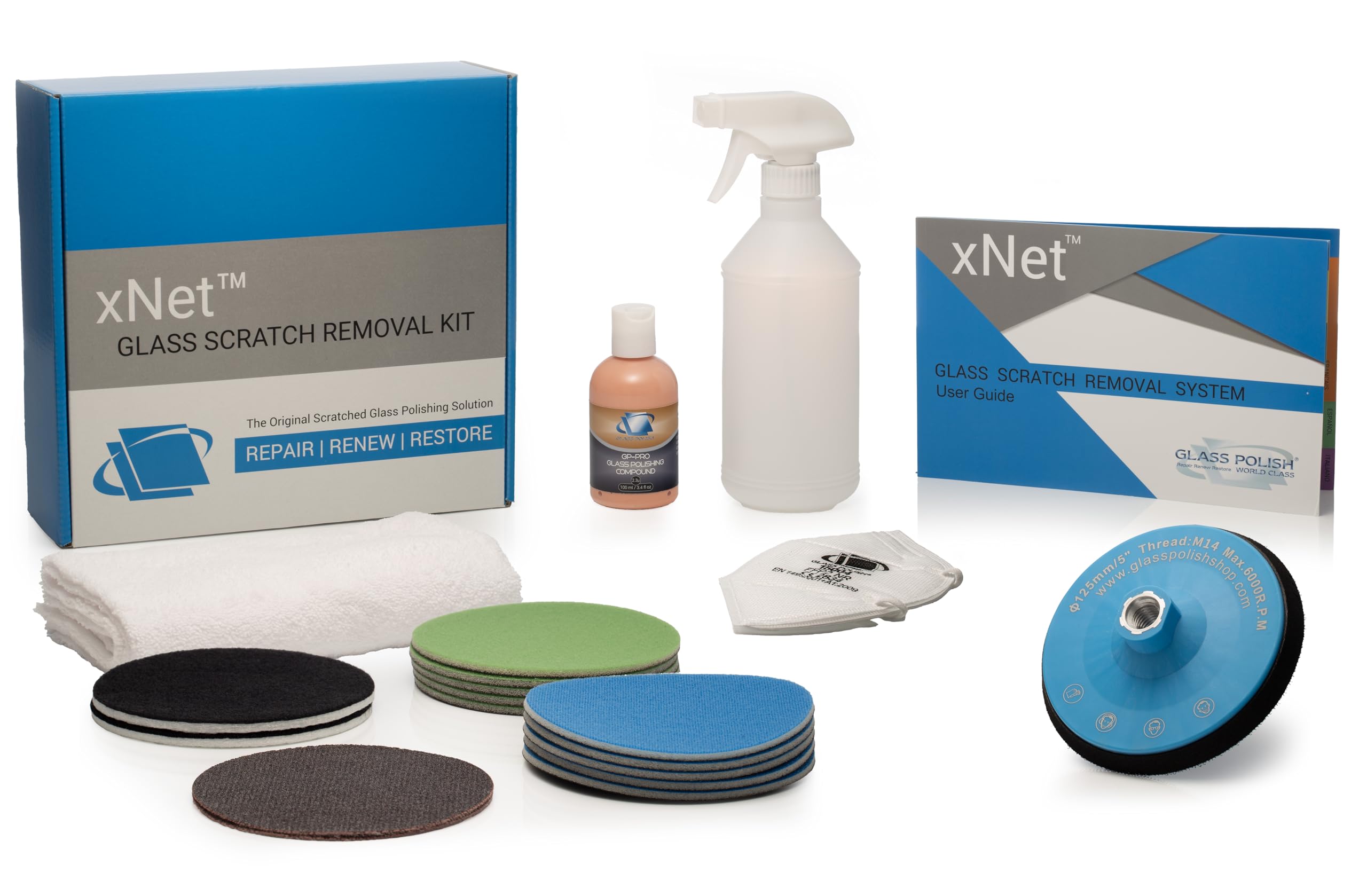 Glass Polish 125mm Pro Kit de Eliminación de Arañazos para Pulido Profesional de Vidrio, Elimina Arañazos, Graffiti, Daños por Agua y Grabado con Ácido, Restaura el Estado Original - GP25022
