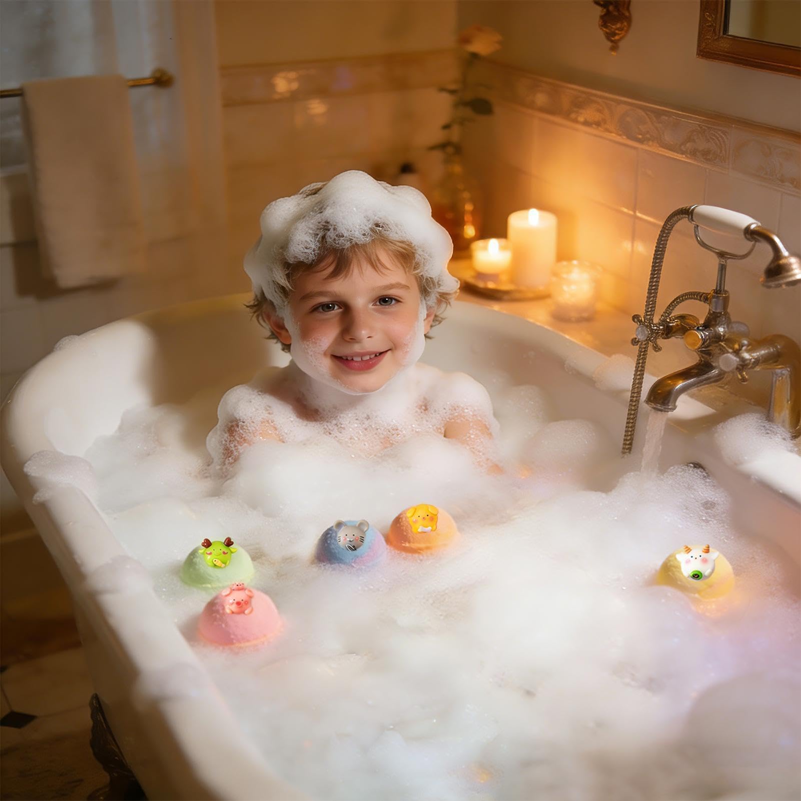 Baño de Espuma 12 Bolas de Sal Aromáticas | Con juguetes incluidos y burbujas de baño para Esposas, Chicas, Hombres, Familias, Mamás, Jóvenes, Hogares y Viajes